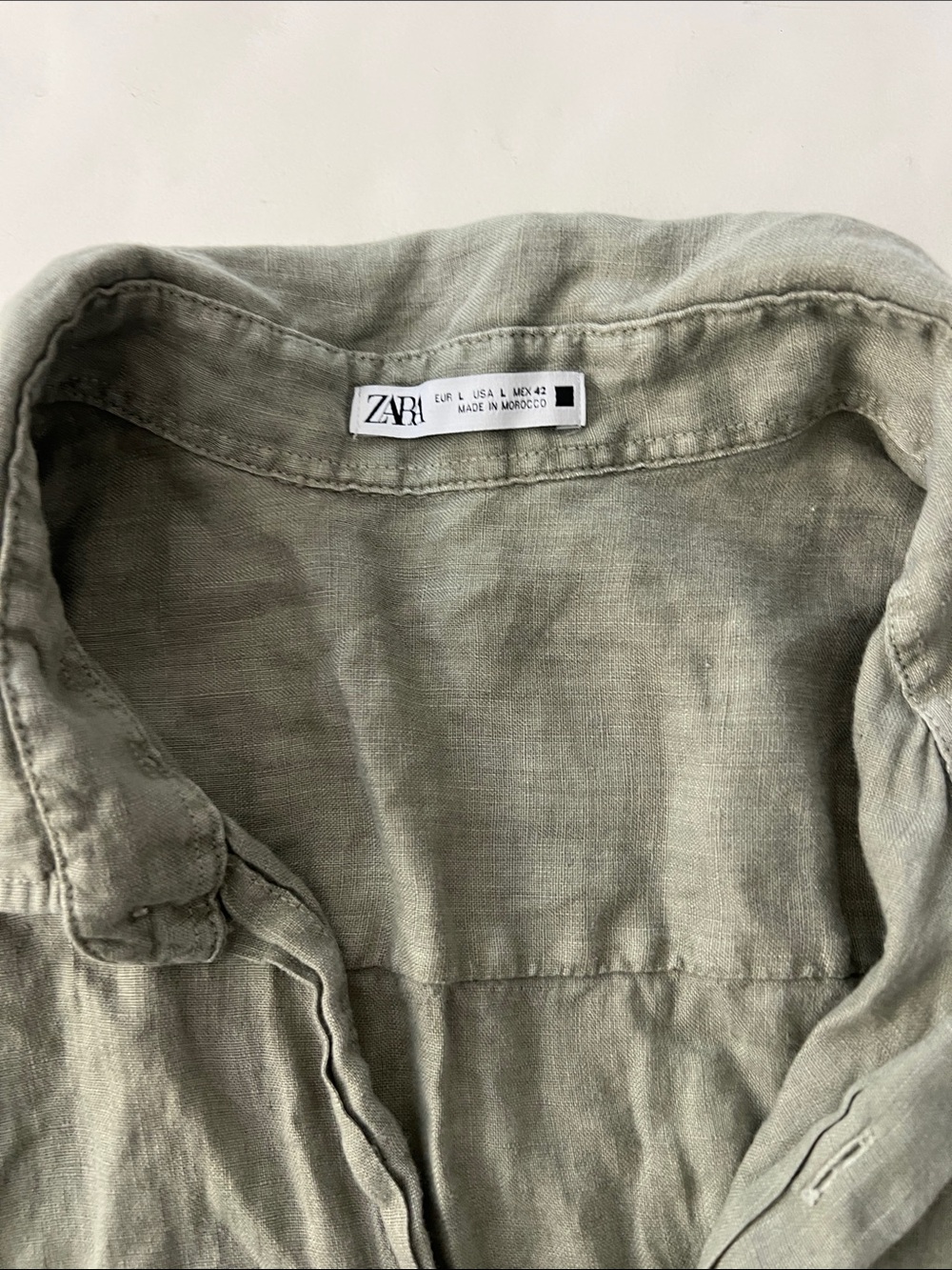 Zara Sage Green Lightweight 100% Linen Button Down Long Sleeve Top Large - Picture 5 of 6